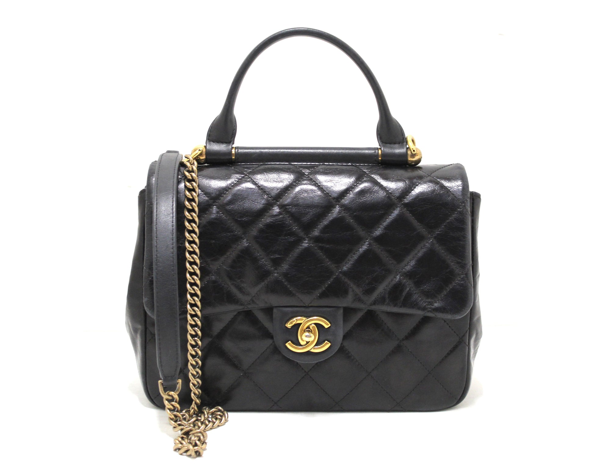 Louis Vuitton Chanel Black Aged Quilted Calfskin Leather Gold Bar Top  | Havik Shop.com - Shop Now at Havik Shop.com