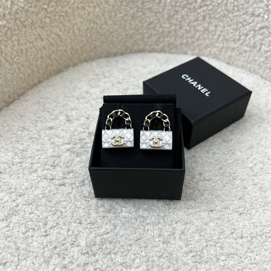 Chanel CC Logo Handbag Earrings in LGHW