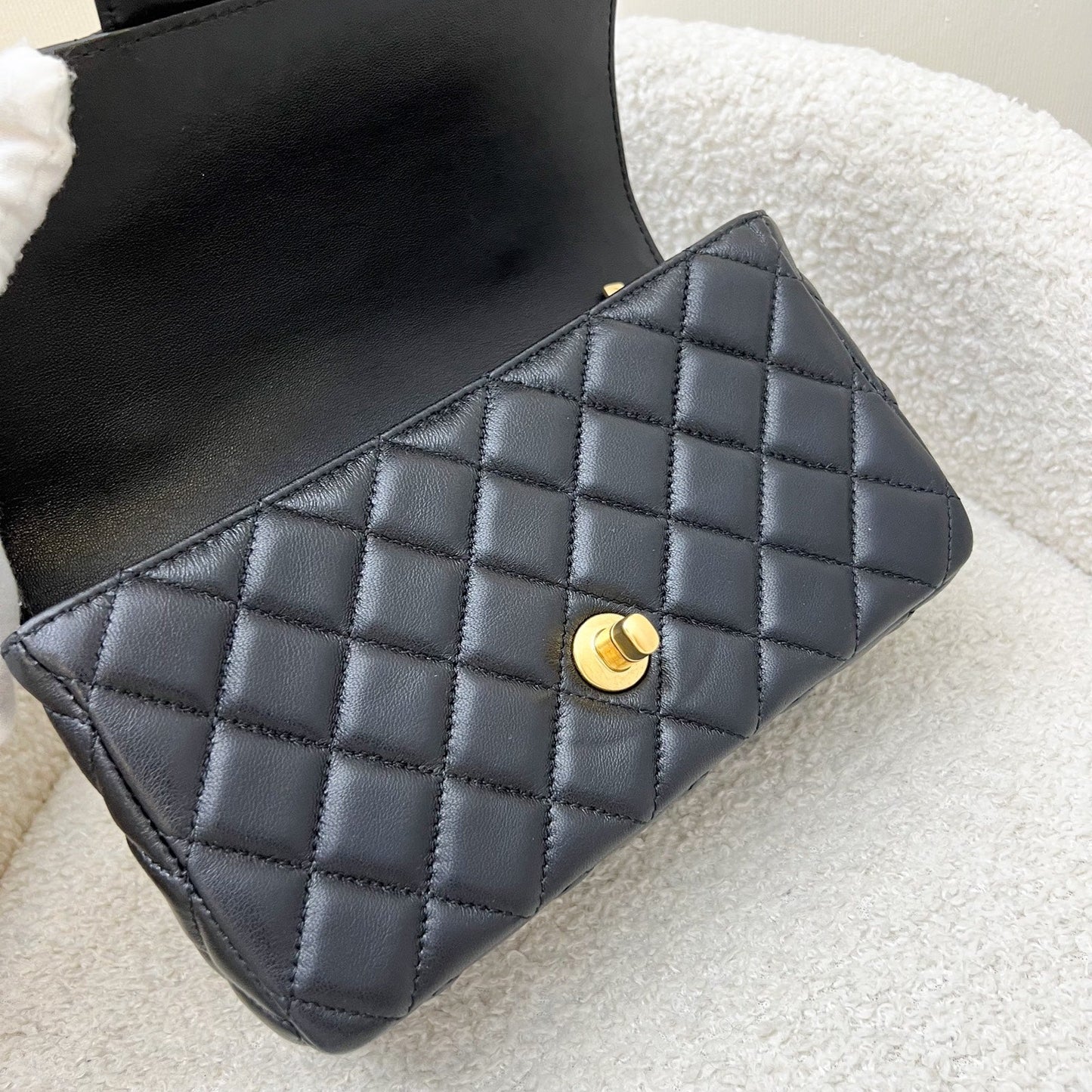 Chanel 24C "Pick Me Up" Top Handle Mini Rectangular Flap in Black Lambskin and AGHW (Model: AS4362)