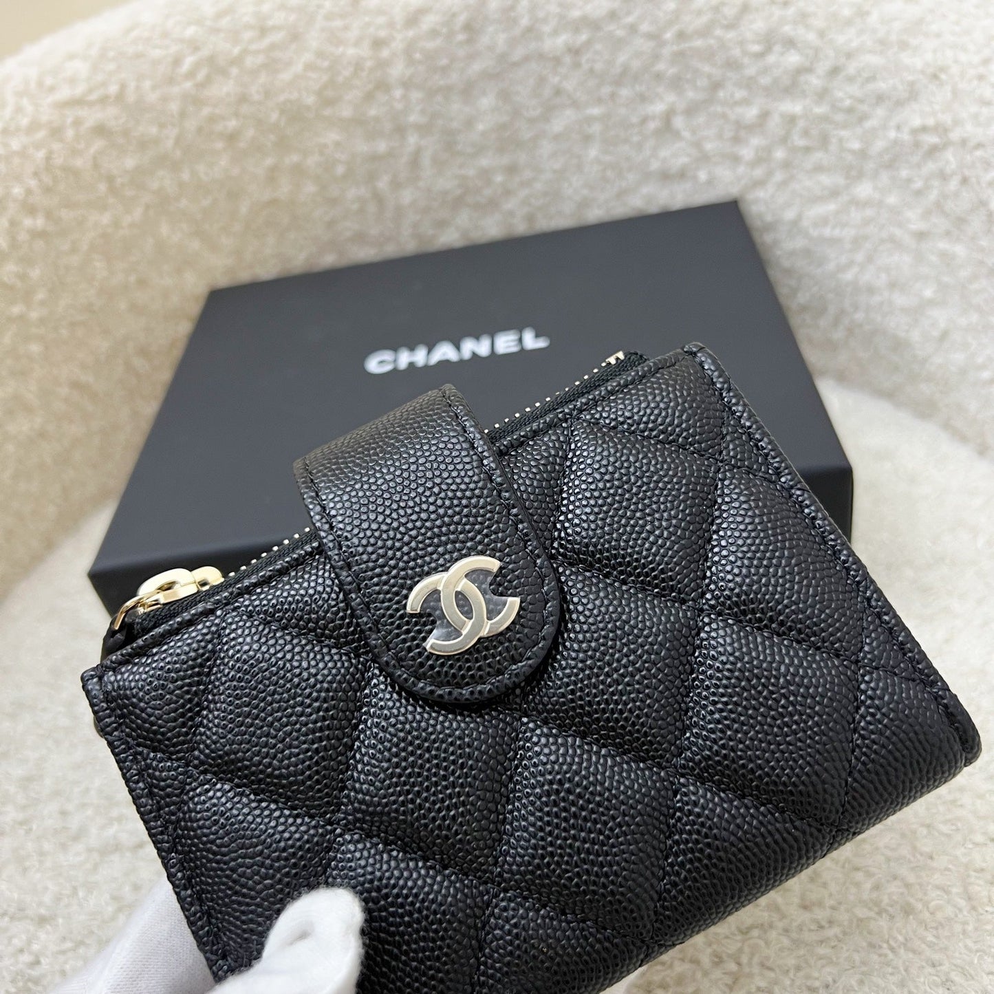Chanel Classic Bifold Wallet in Black Caviar and LGHW