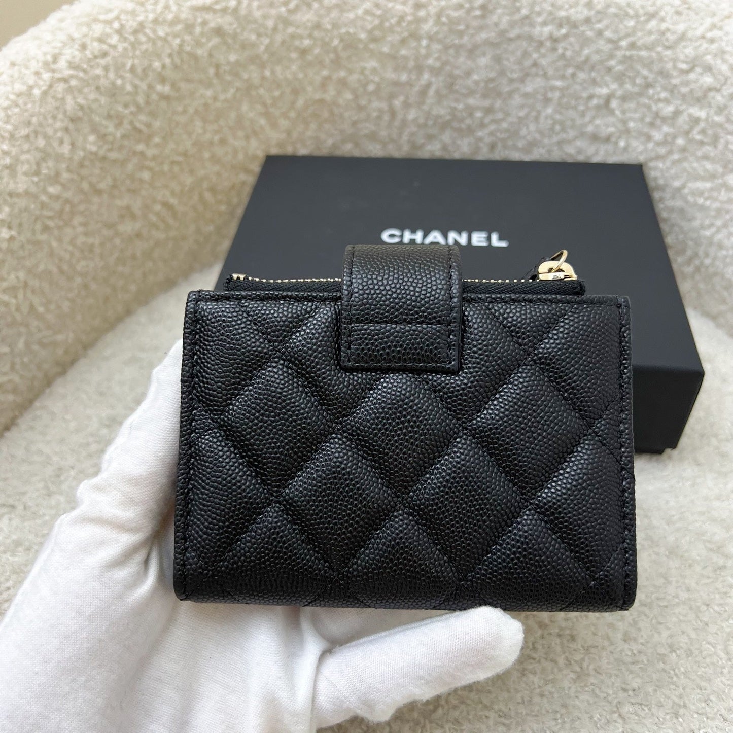 Chanel Classic Bifold Wallet in Black Caviar and LGHW