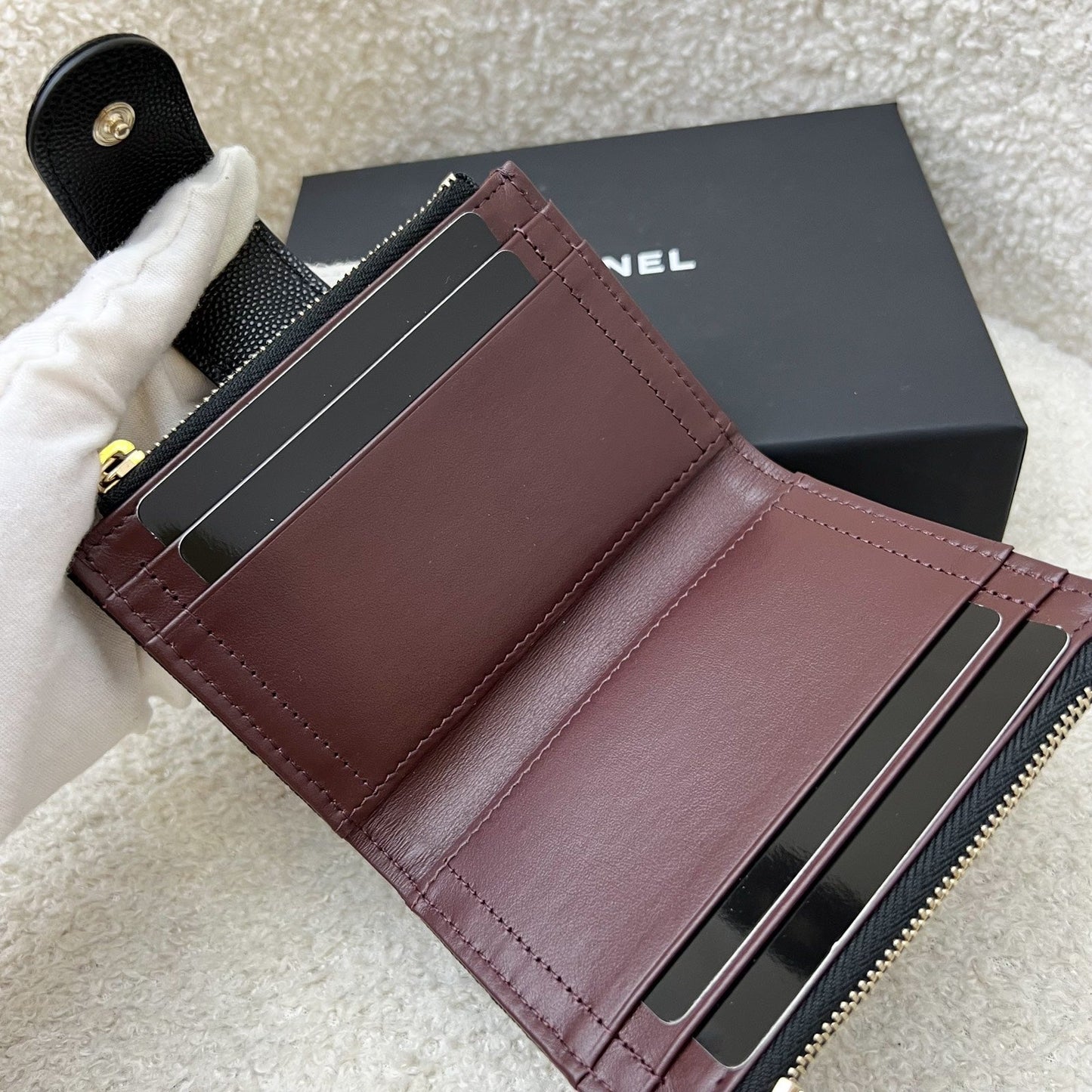 Chanel Classic Bifold Wallet in Black Caviar and LGHW