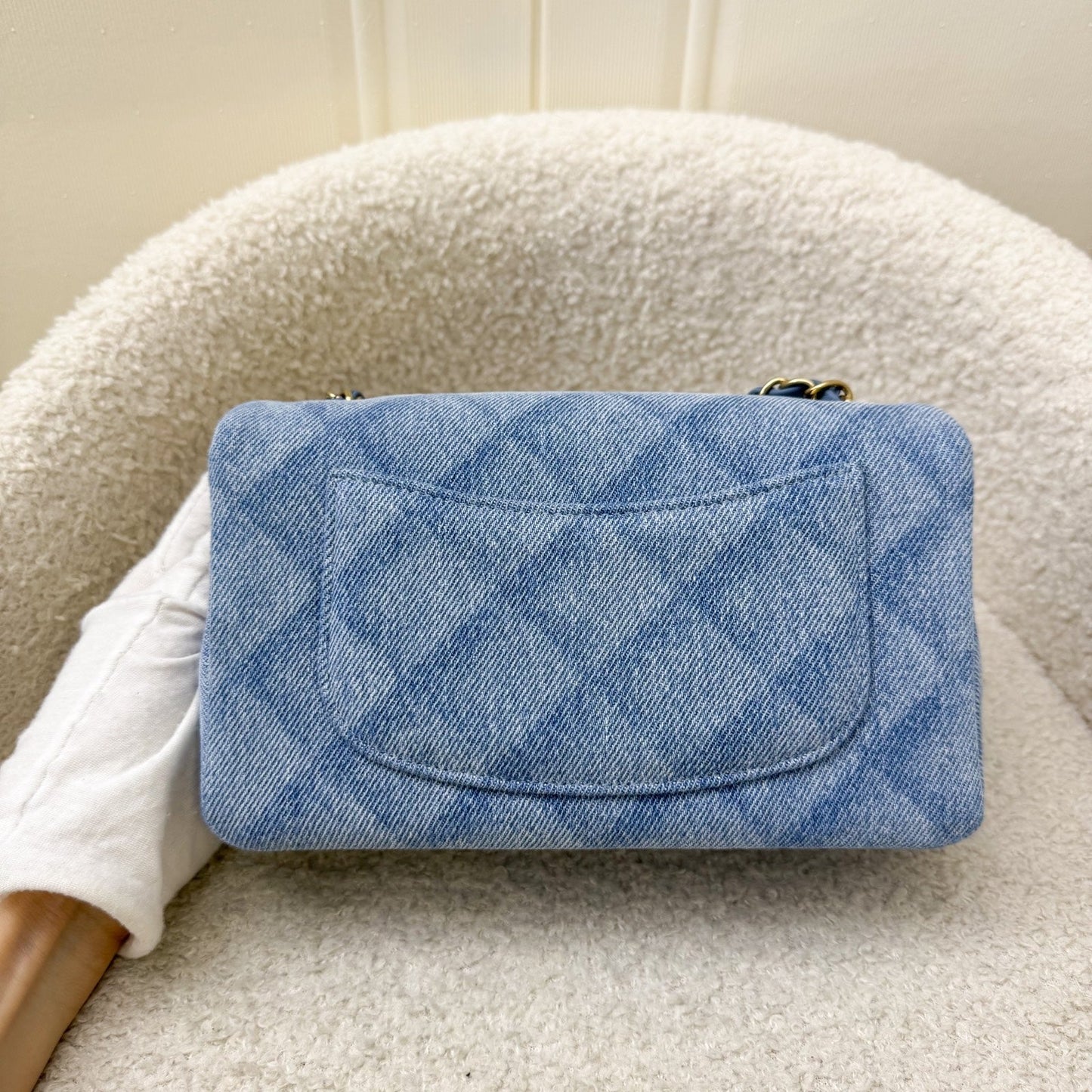 Chanel Classic Mini Rectangular Flap in 22B Light Blue Shadow Denim and LGHW (Model: A69900)