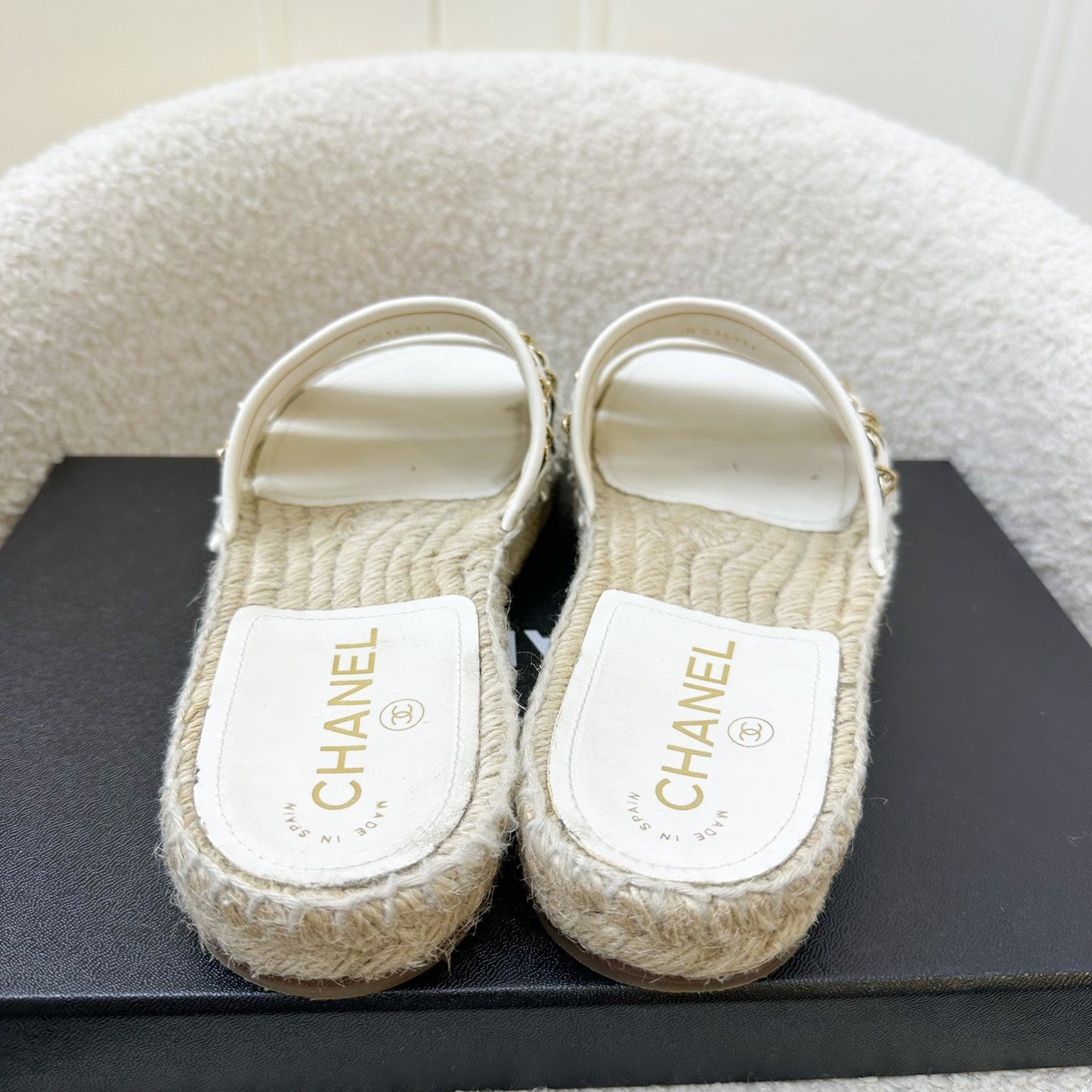 Chanel 20P Espadrille Slides / Sandals in Black and White Leather with GHW