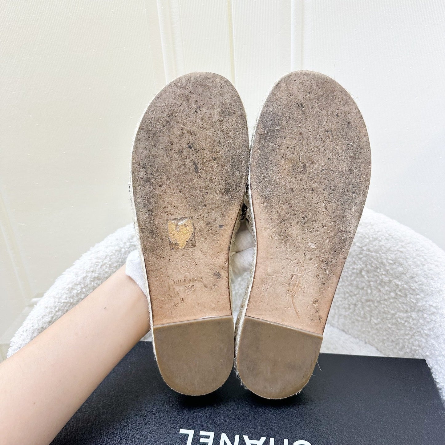 Chanel 20P Espadrille Slides / Sandals in Black and White Leather with GHW