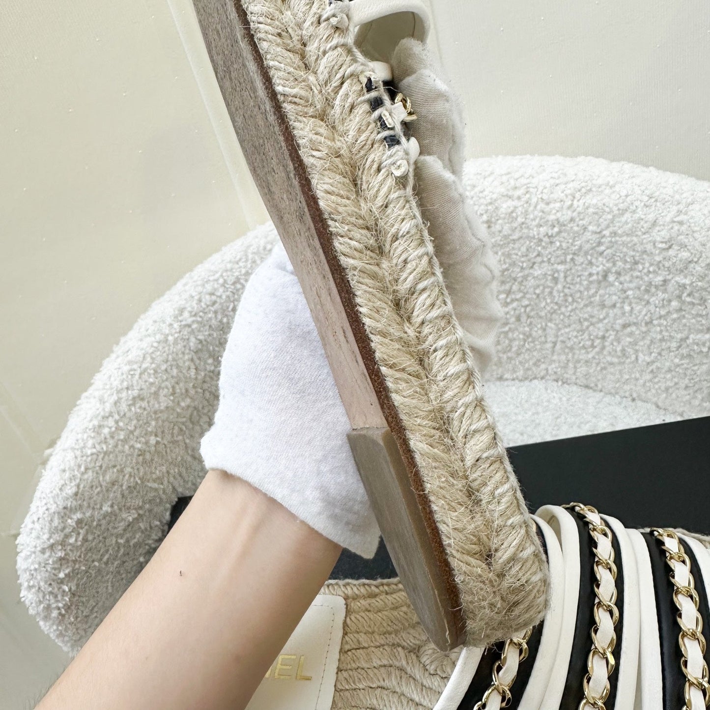 Chanel 20P Espadrille Slides / Sandals in Black and White Leather with GHW