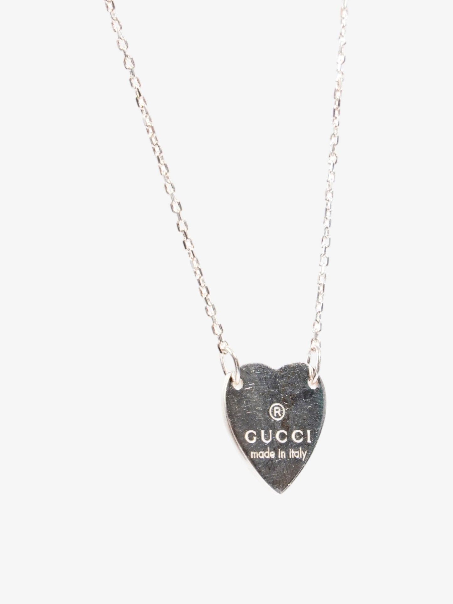 Gucci Logo Heart Necklace Silver Silver Sterling