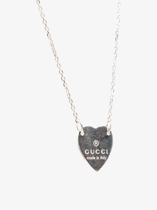 Gucci Logo Heart Necklace Silver Silver Sterling