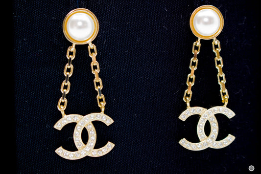 Chanel Pearl With CC Logo Gold Metal Earrings