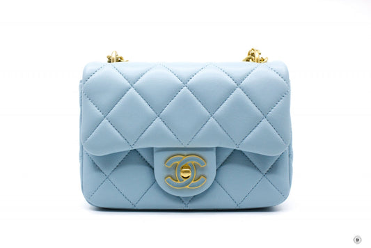 Chanel AS3113B07634 Mini Flap Bag With Enamel And Gold Tone Metal  Baby Blue / NG752 Calfskin Shoulder Bags Gbhw