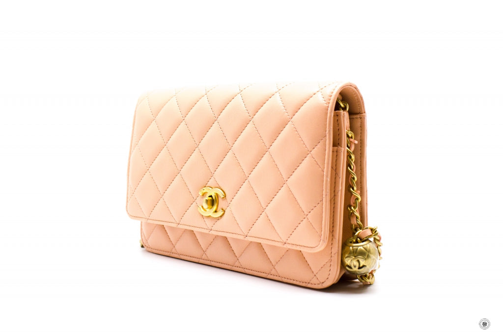 Chanel AP1450B02916 Pearl Crush Wallet ON Chain Woc  Apricot / NG119 Lambskin Shoulder Bags Gbhw