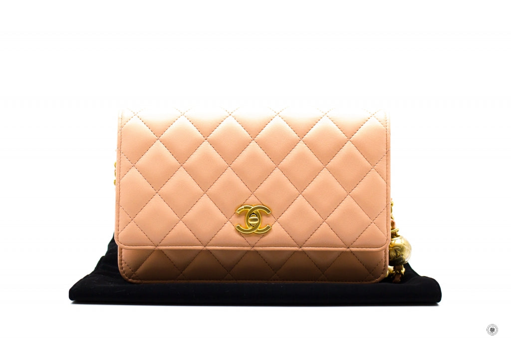 Chanel AP1450B02916 Pearl Crush Wallet ON Chain Woc  Apricot / NG119 Lambskin Shoulder Bags Gbhw