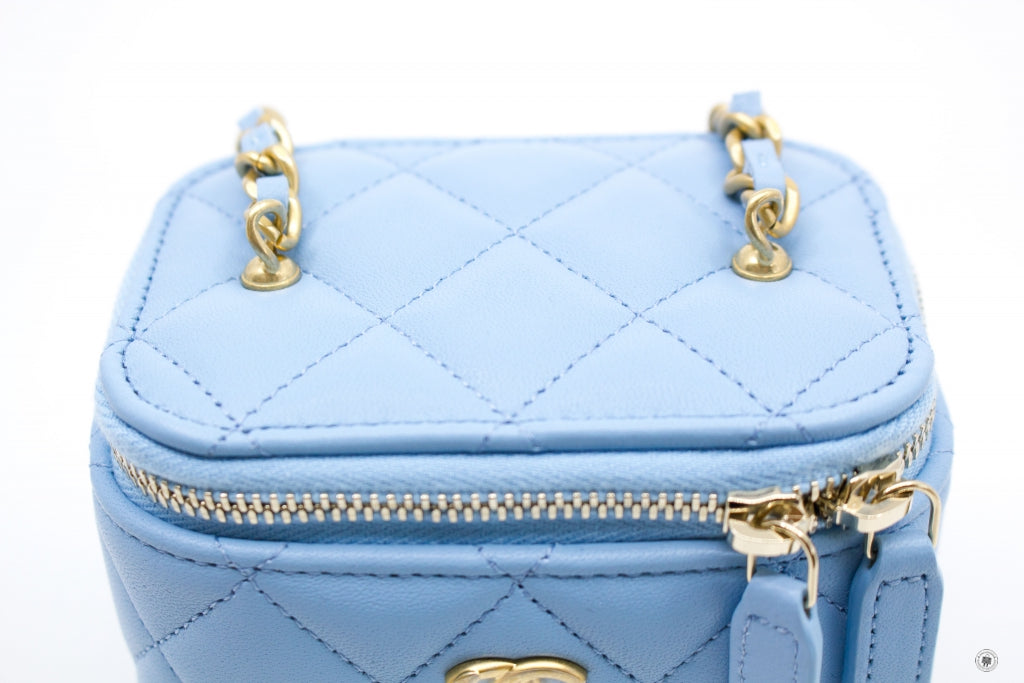 Chanel AP1447B08034 Small Vanity With Chain Crush Light Blue / NH626 Lambskin Shoulder Bags Gbhw