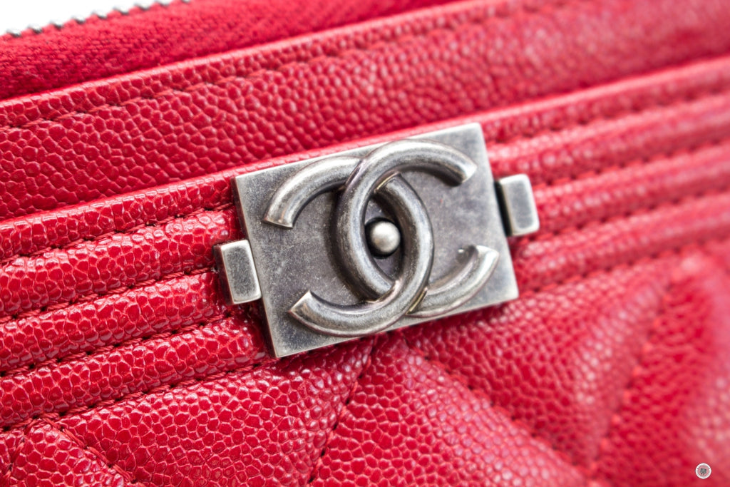 Chanel Boy Zip Pouch  Red Caviar Pouch Sbhw
