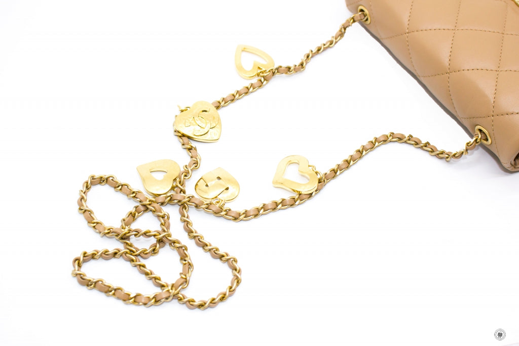 Chanel AS3457 B08840  Mini Flap Bag With Heart Charms BJ523 / Beige Lambskin Shoulder Bags Gbhw