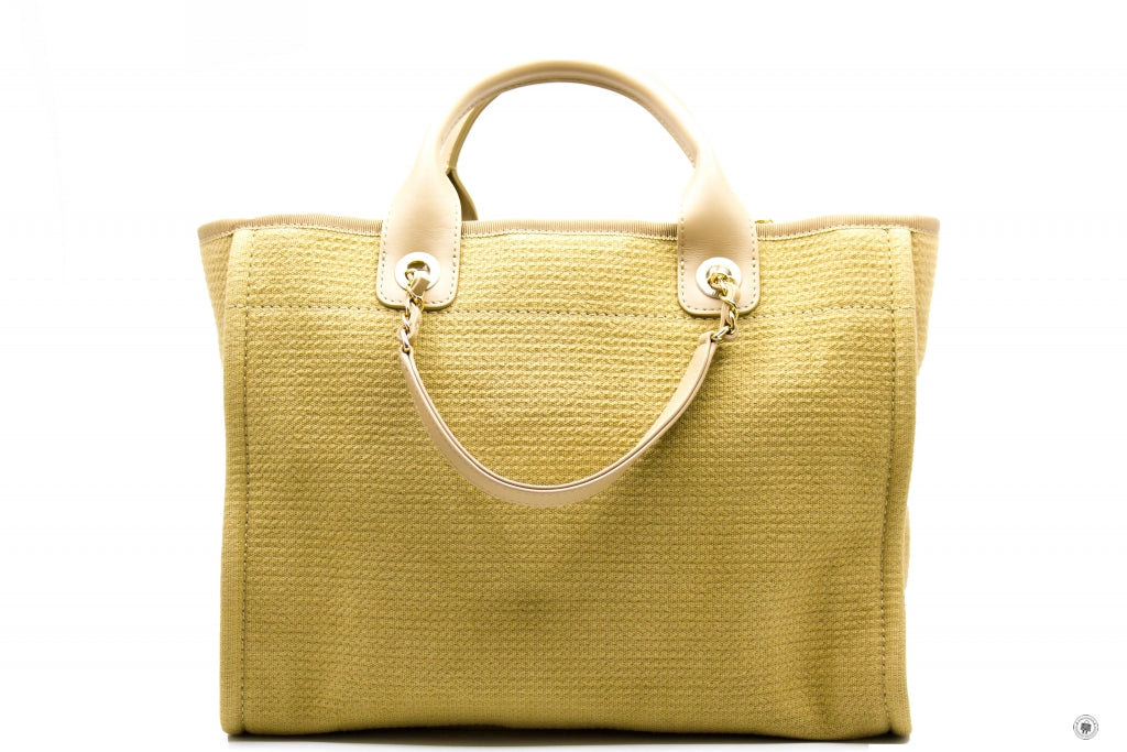 Chanel AS3351 B08435 NI687 Deauville Medium Shopping Bag Beige / NI687 Fabric Tote Bag Pbhw