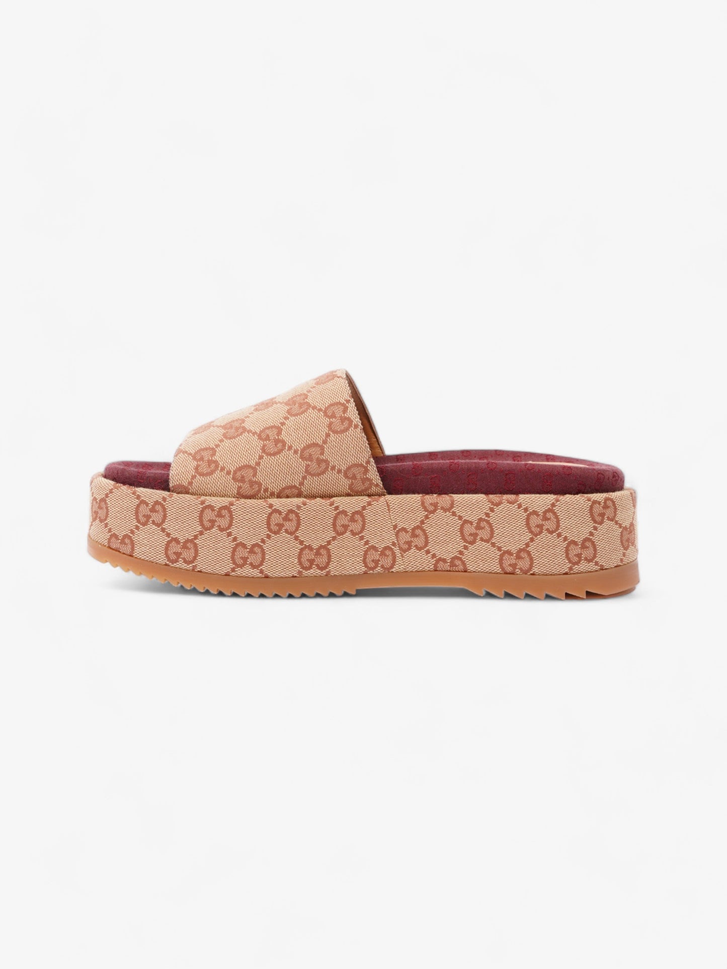 Gucci GG Canvas Platform Sandal Gold / Burgundy Canvas EU 38 UK 5