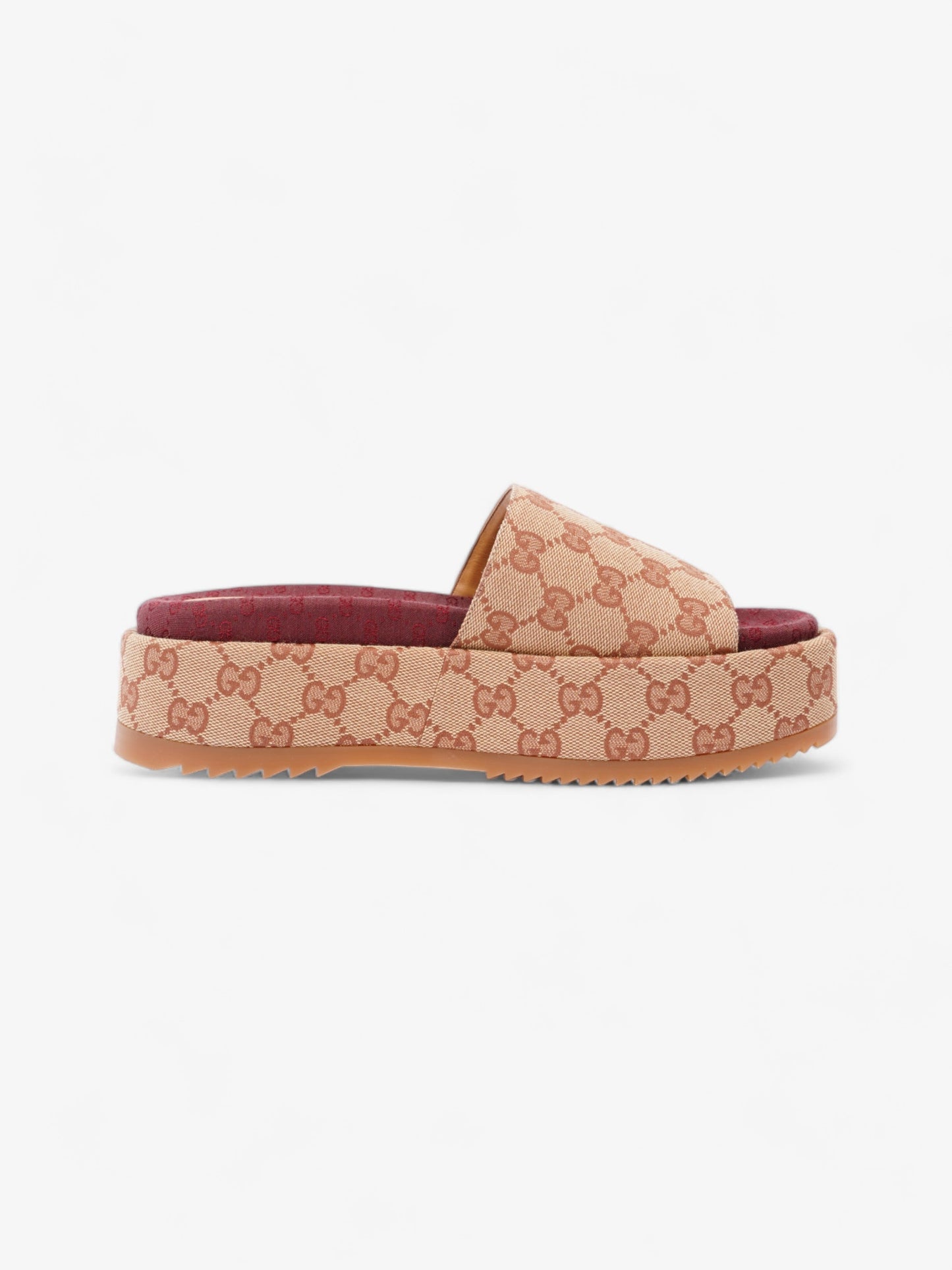 Gucci GG Canvas Platform Sandal Gold / Burgundy Canvas EU 38 UK 5