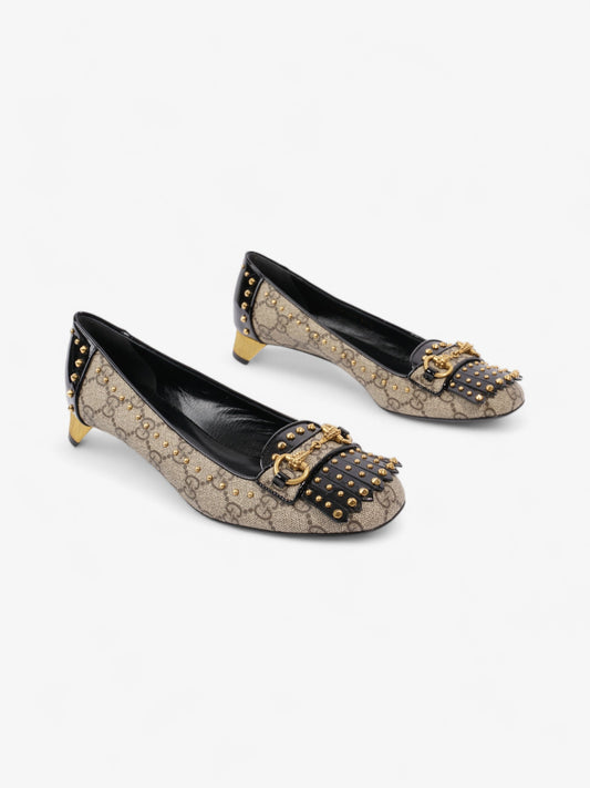 Gucci Horsebit Platform Pump 25 Beige  / Black / Gold Coated Canvas EU 37.5 UK 4.5