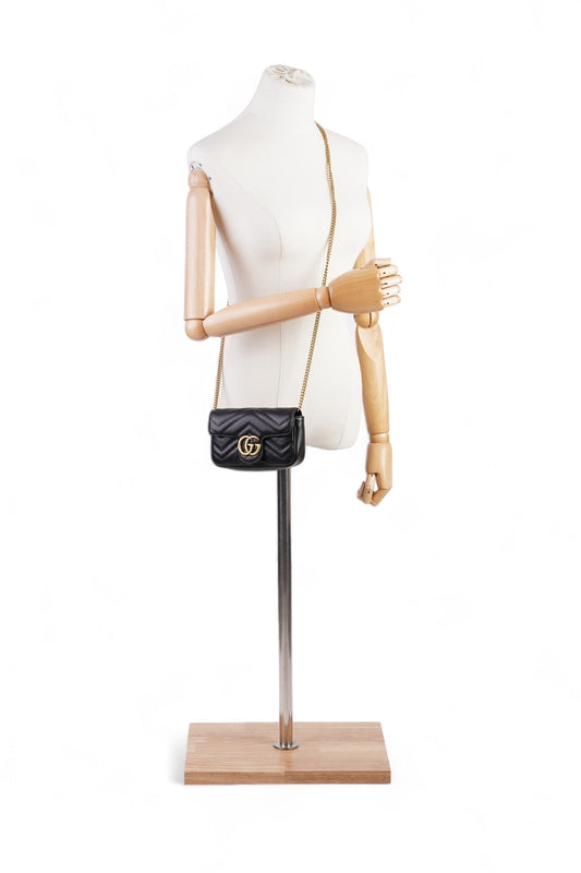 Gucci GG Marmont Black Matelasse Leather Super Mini