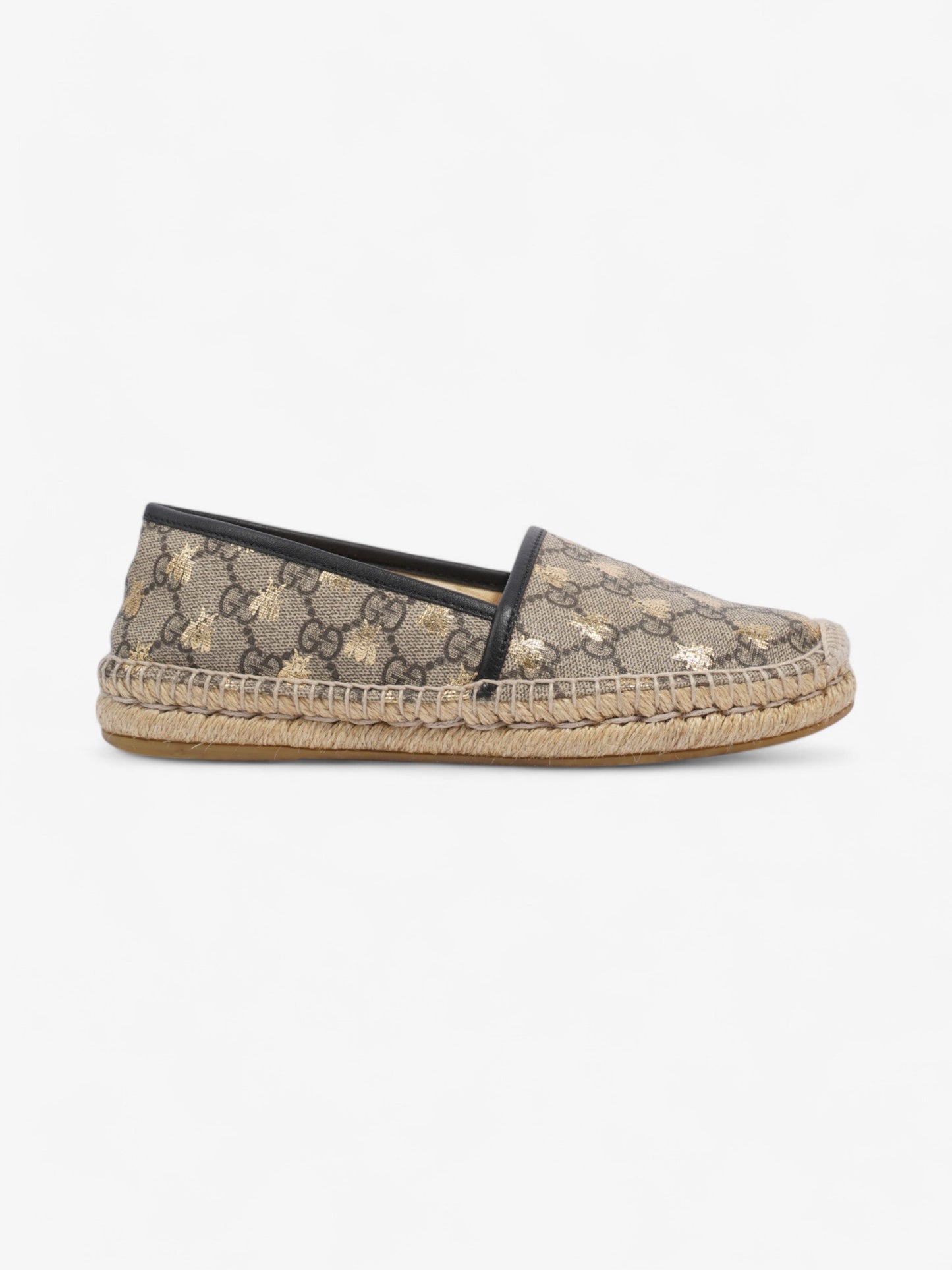 Gucci GG Supreme Bee Espadrille Beige  / Gold / Black Coated Canvas EU 37.5 UK 4.5