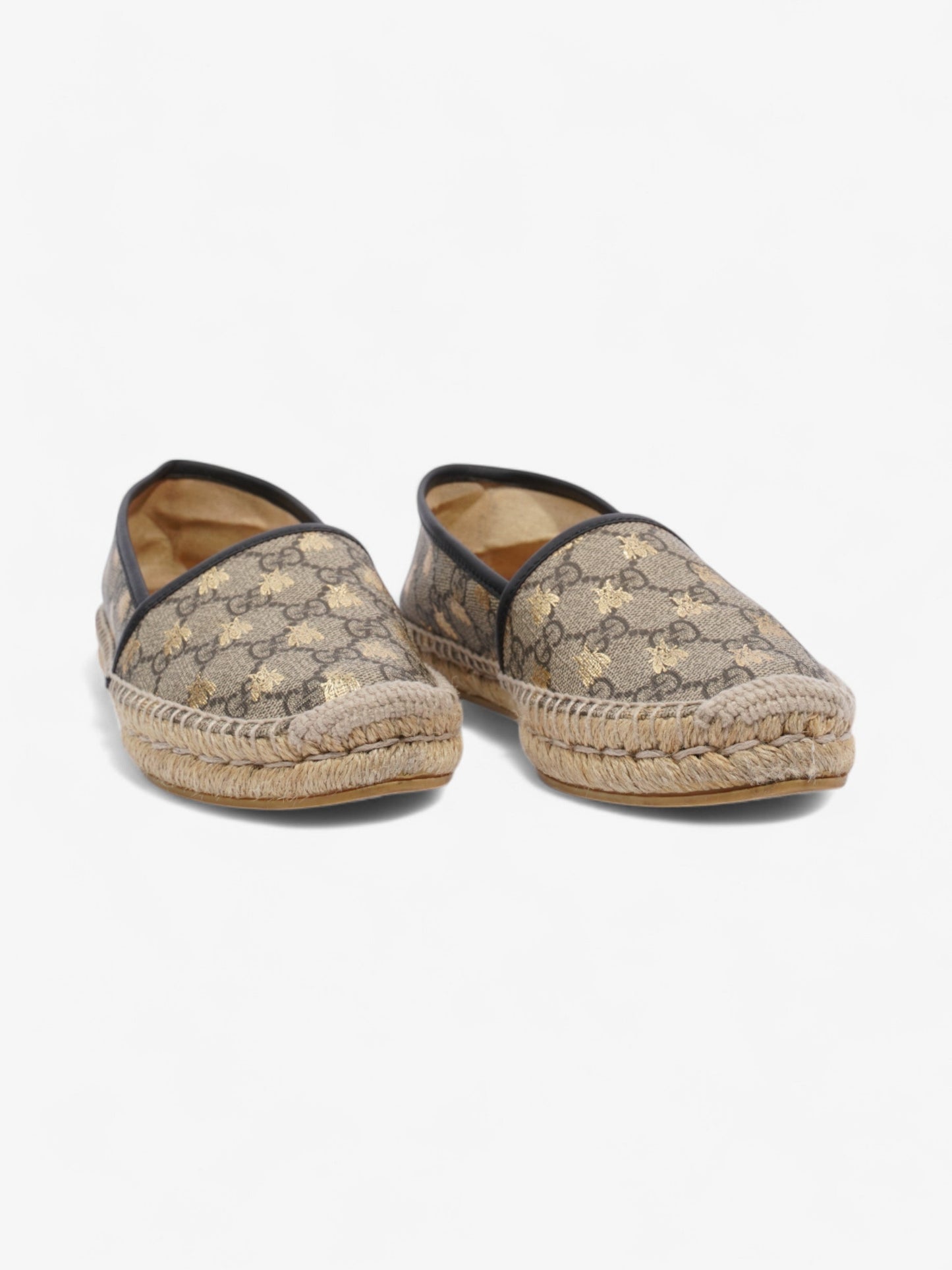 Gucci GG Supreme Bee Espadrille Beige  / Gold / Black Coated Canvas EU 37.5 UK 4.5