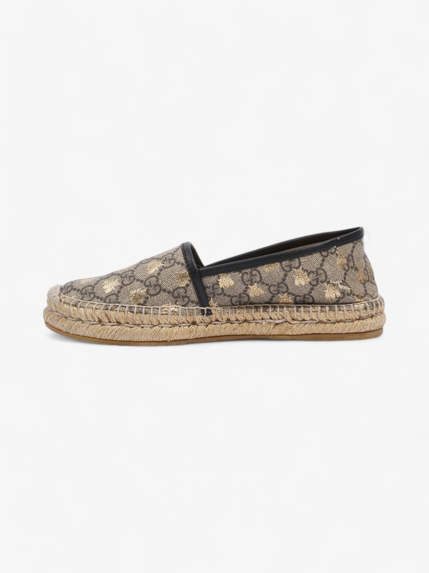 Gucci GG Supreme Bee Espadrille Beige  / Gold / Black Coated Canvas EU 37.5 UK 4.5