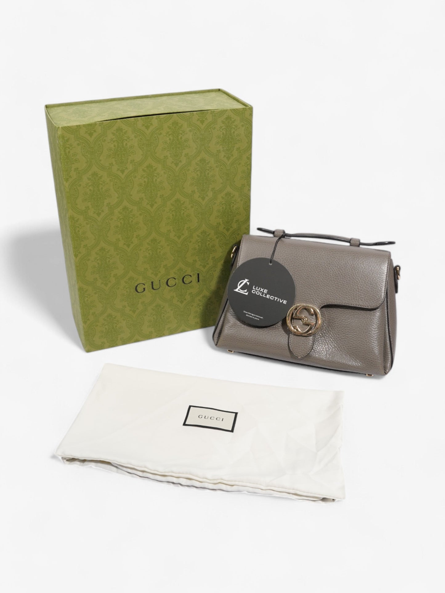 Gucci Dollar Interlocking G Grey Calfskin Leather