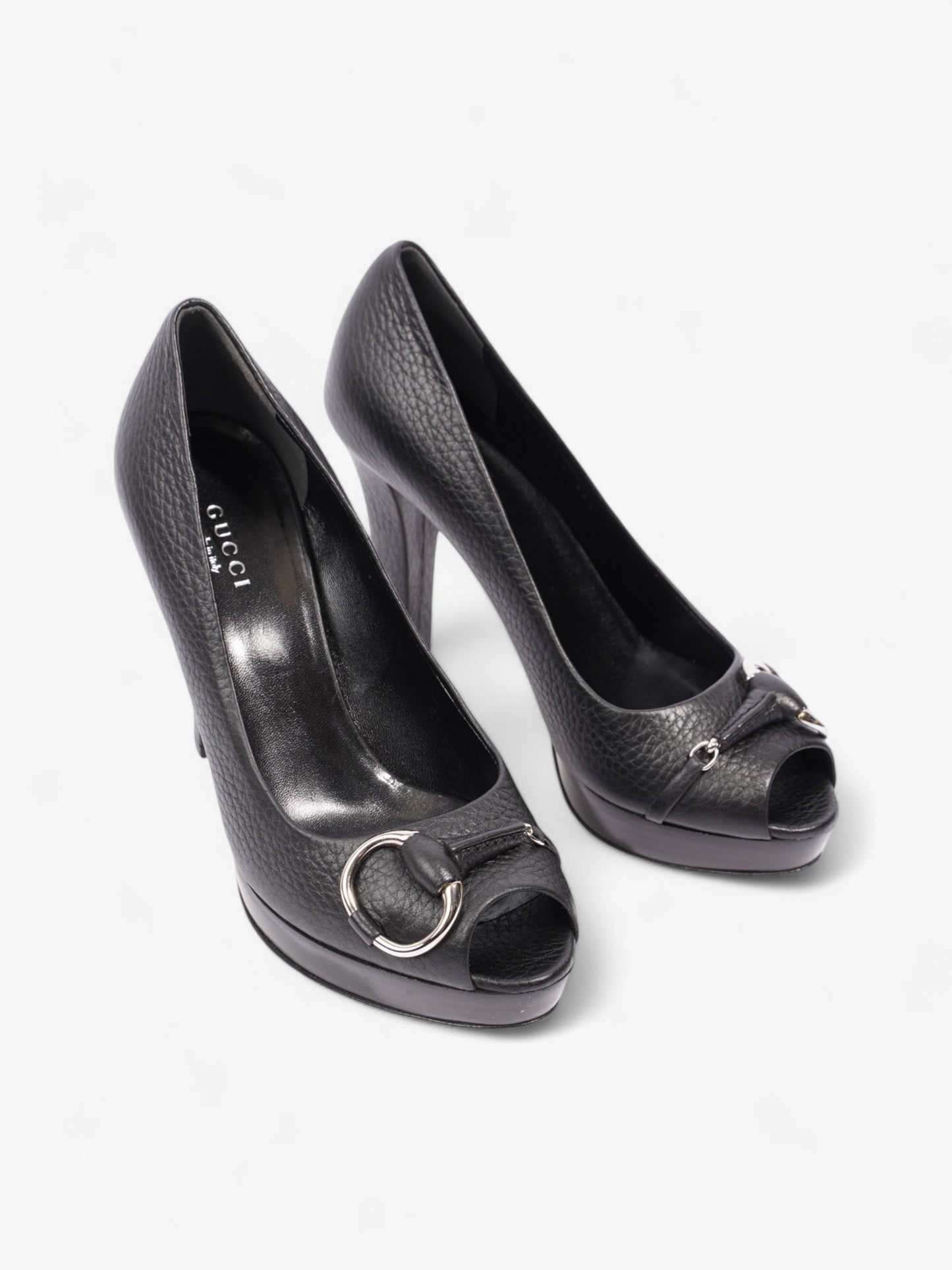 Gucci Horsebit Court Peep Toe 90 Black Leather EU 36.5 UK 3.5