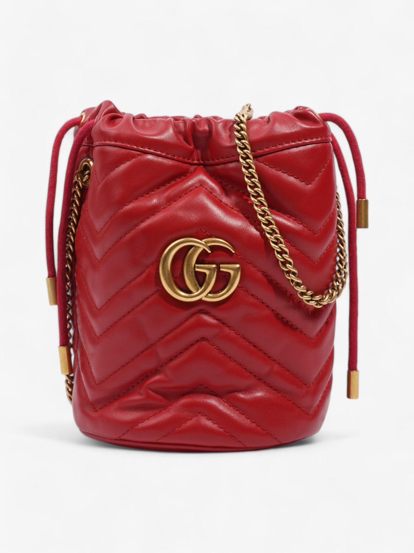 Gucci GG Marmont Bucket Bag Red Matelasse Leather Mini