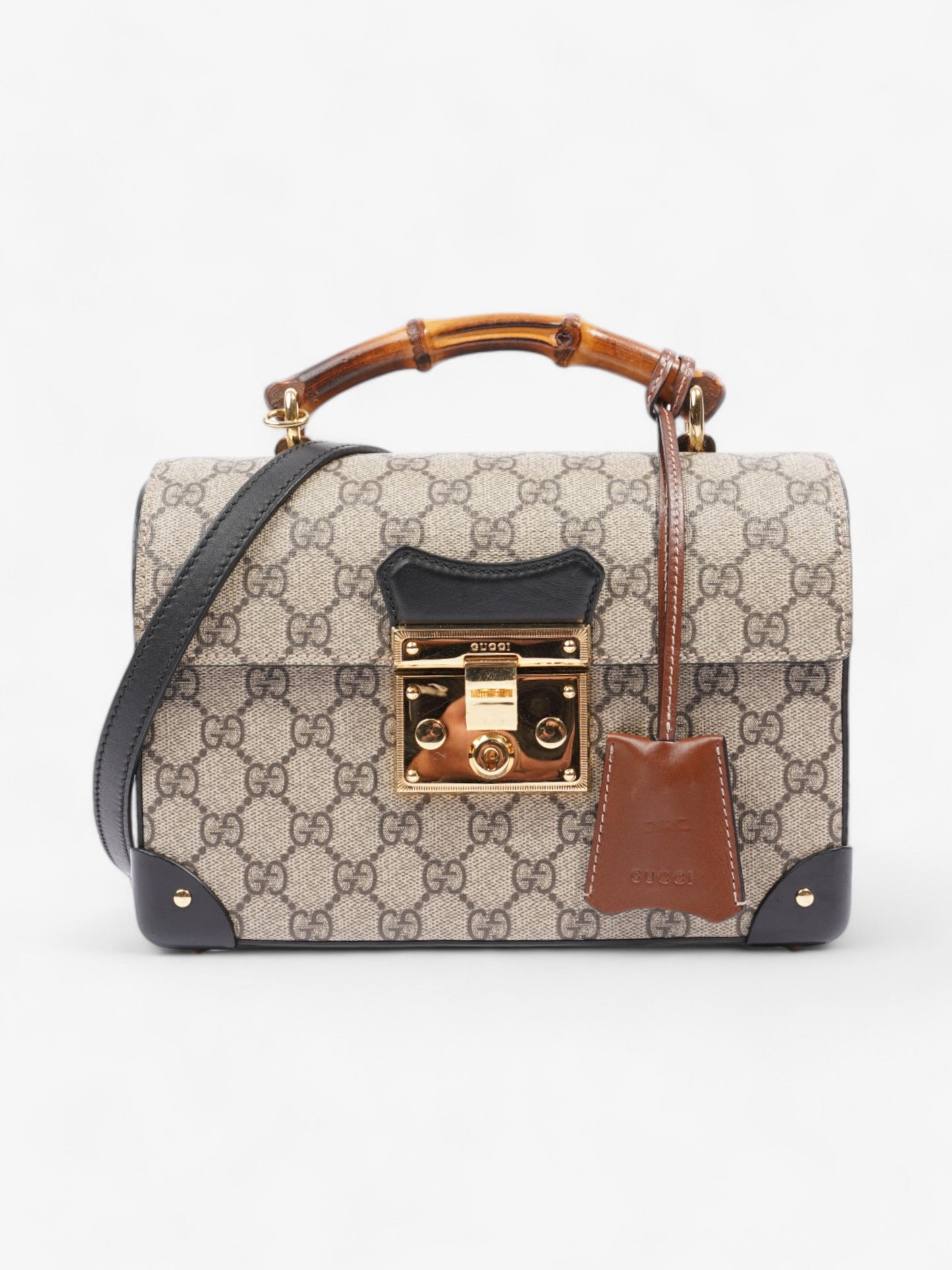 Gucci Bamboo Padlock Bag GG Supreme / Black / Brown Coated Canvas