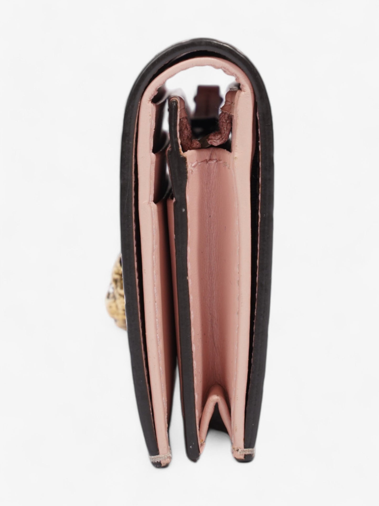 Gucci Guccissima Signature Crystal Cat Card Case Wallet Light Candy Pink Calfskin Leather