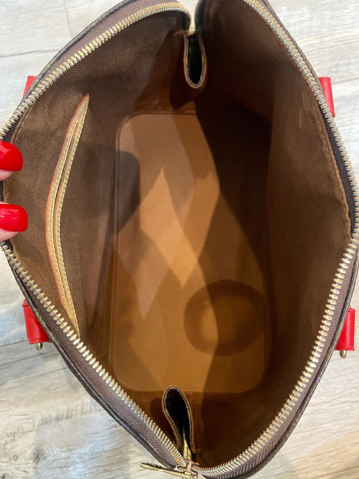 LOUIS VUITTON MONOGRAM ALMA PM HANDBAG CUSTOM RED