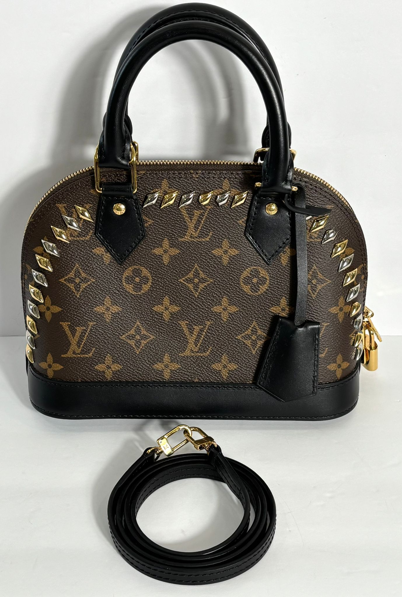 LOUIS VUITTON MONOGRAM MACASSAR STUDDED ALMA BB BAG