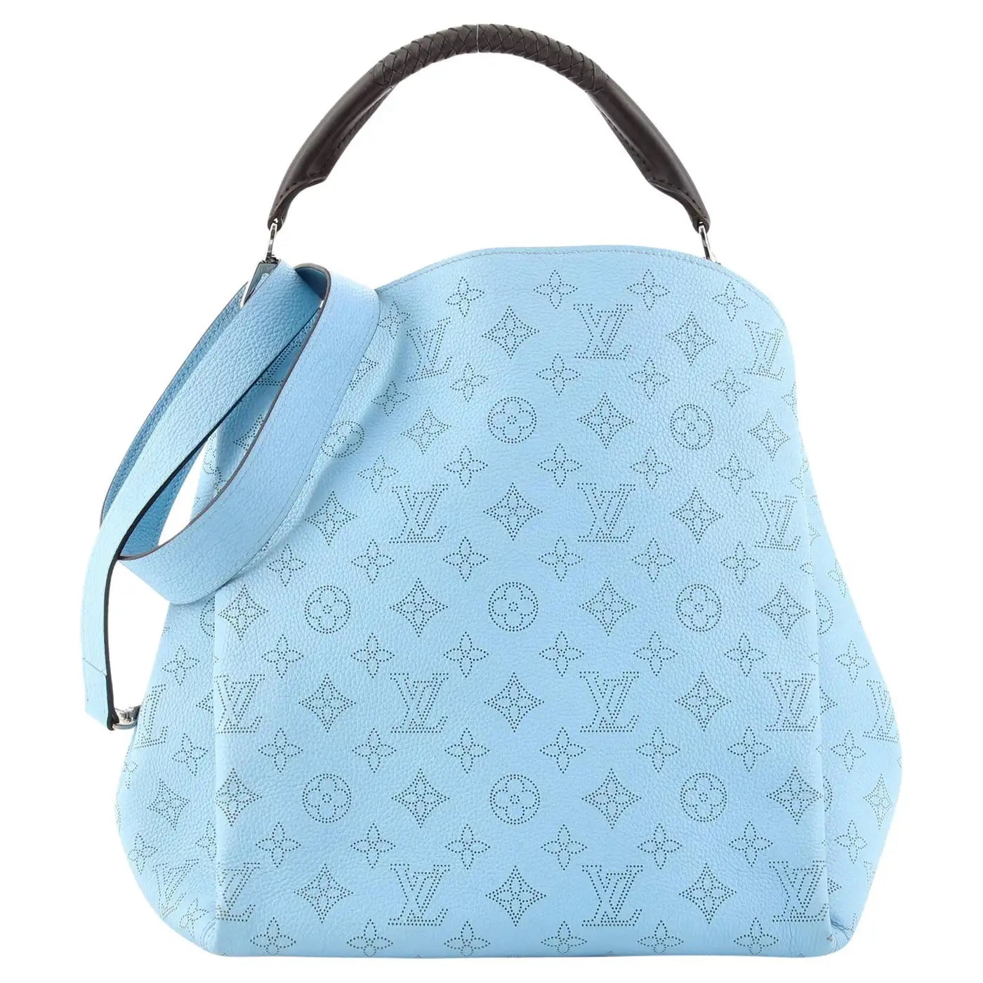 LOUIS VUITTON MONOGRAM MAHINA LEATHER BABYLONE PM  BAG IN ICE BLUE