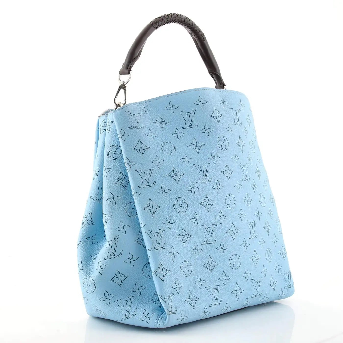 LOUIS VUITTON MONOGRAM MAHINA LEATHER BABYLONE PM  BAG IN ICE BLUE