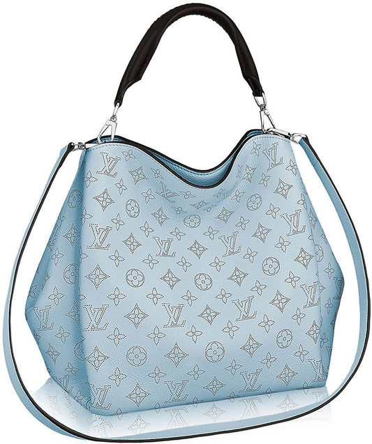 LOUIS VUITTON MONOGRAM MAHINA LEATHER BABYLONE PM  BAG IN ICE BLUE