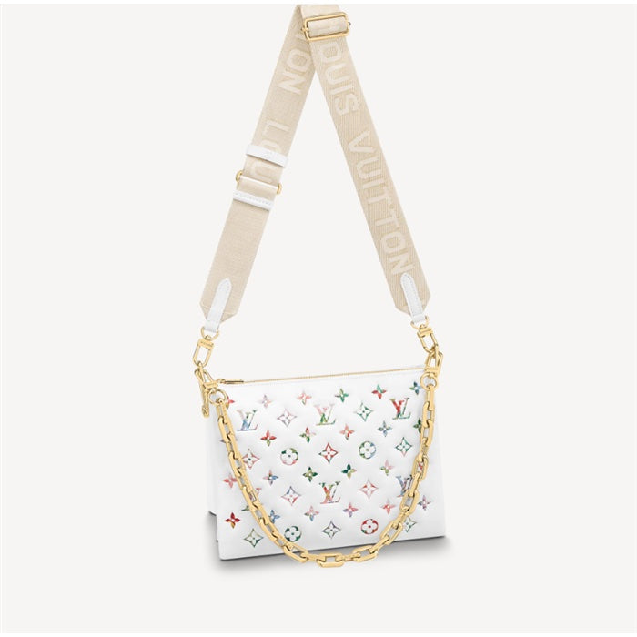 LOUIS VUITTON MULTICOLOR FLOWER MONOGRAM EMBOSSED LAMBSKIN COUSSIN PM BAG