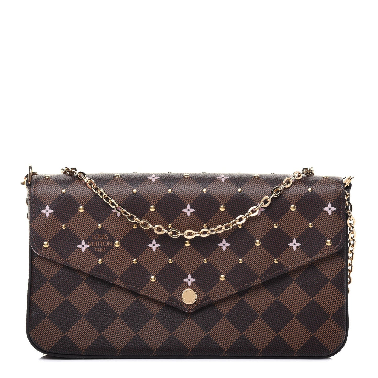 LOUIS VUITTON DAMIER EBENE FLOWER STUDDED FELICIE POCHETTE