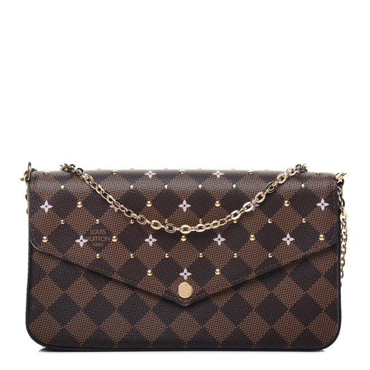 LOUIS VUITTON DAMIER EBENE FLOWER STUDDED FELICIE POCHETTE