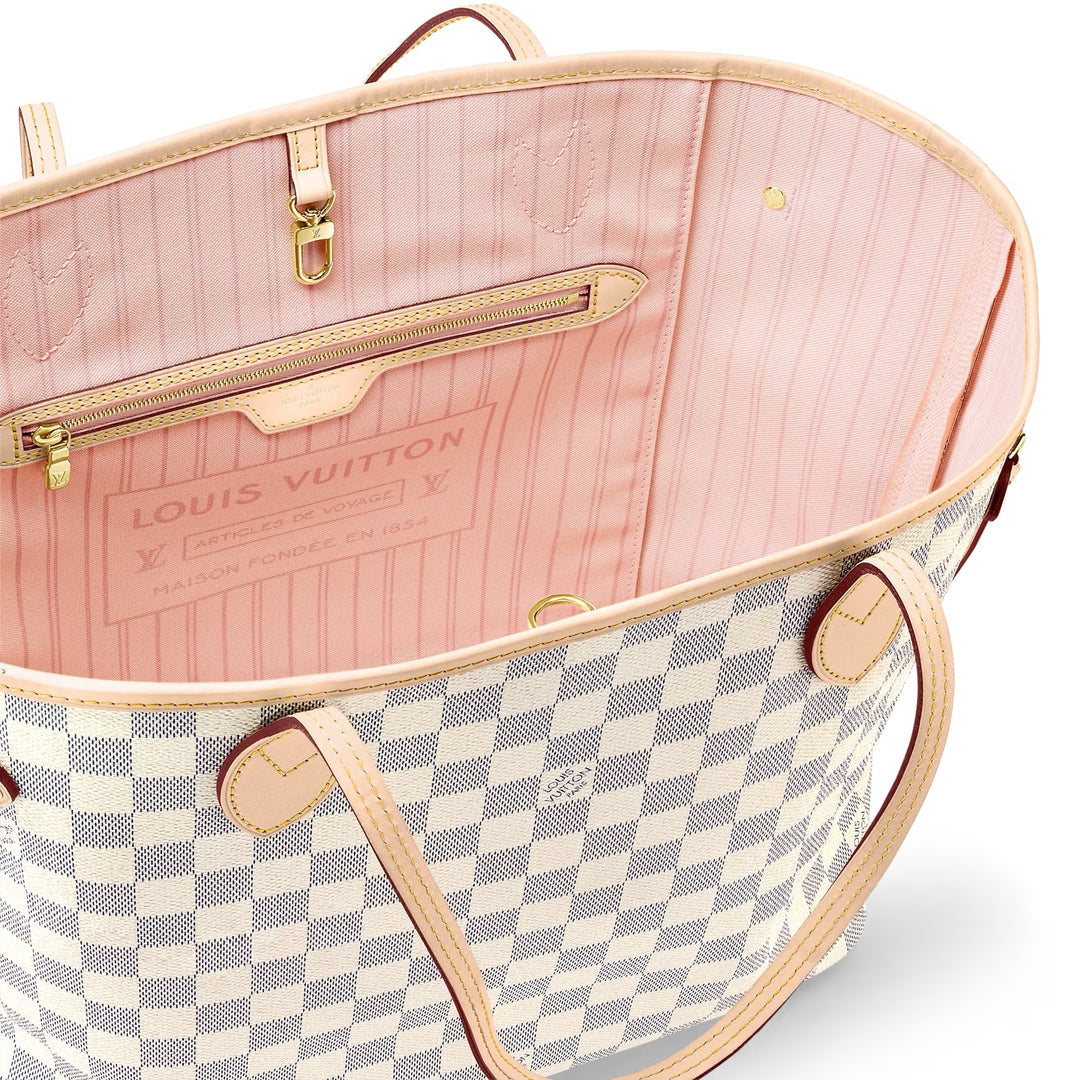 LOUIS VUITTON DAMIER AZUR NEVERFULL MM TOTE ROSE BALLERINE
