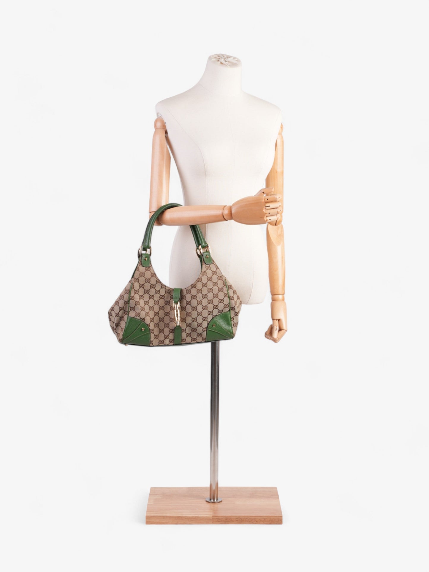 Gucci Jackie Beige And Ebony GG Supreme / Green Canvas