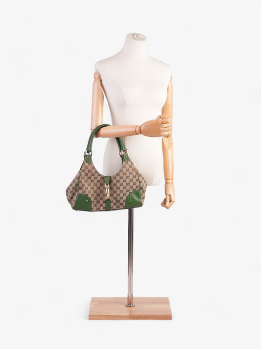 Gucci Jackie Beige And Ebony GG Supreme / Green Canvas