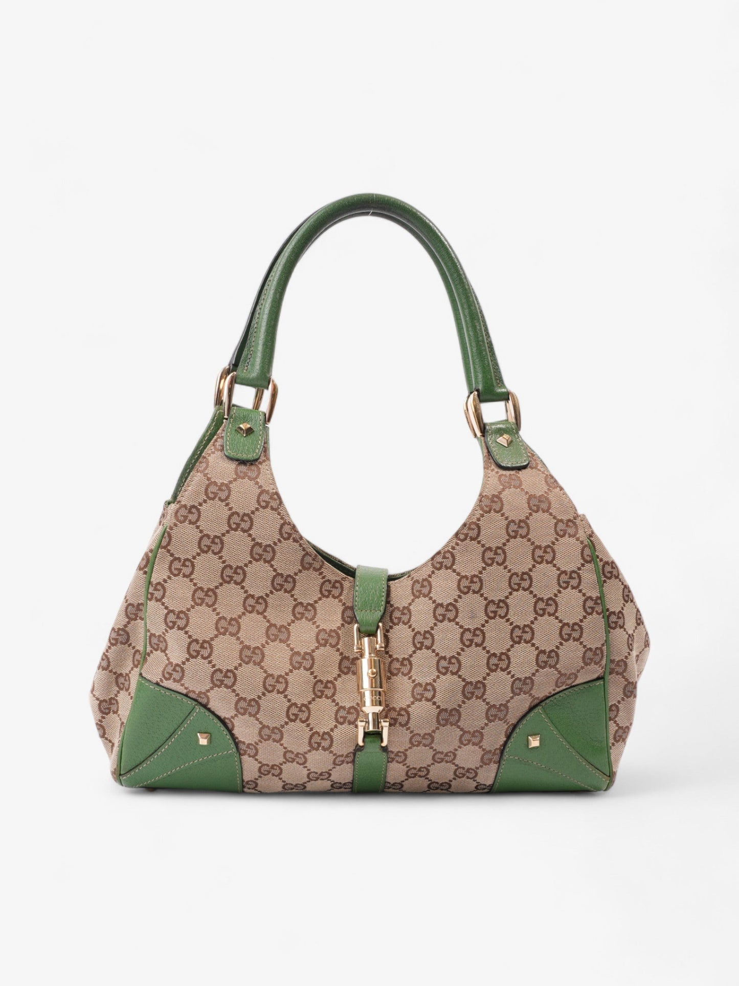 Gucci Jackie Beige And Ebony GG Supreme / Green Canvas