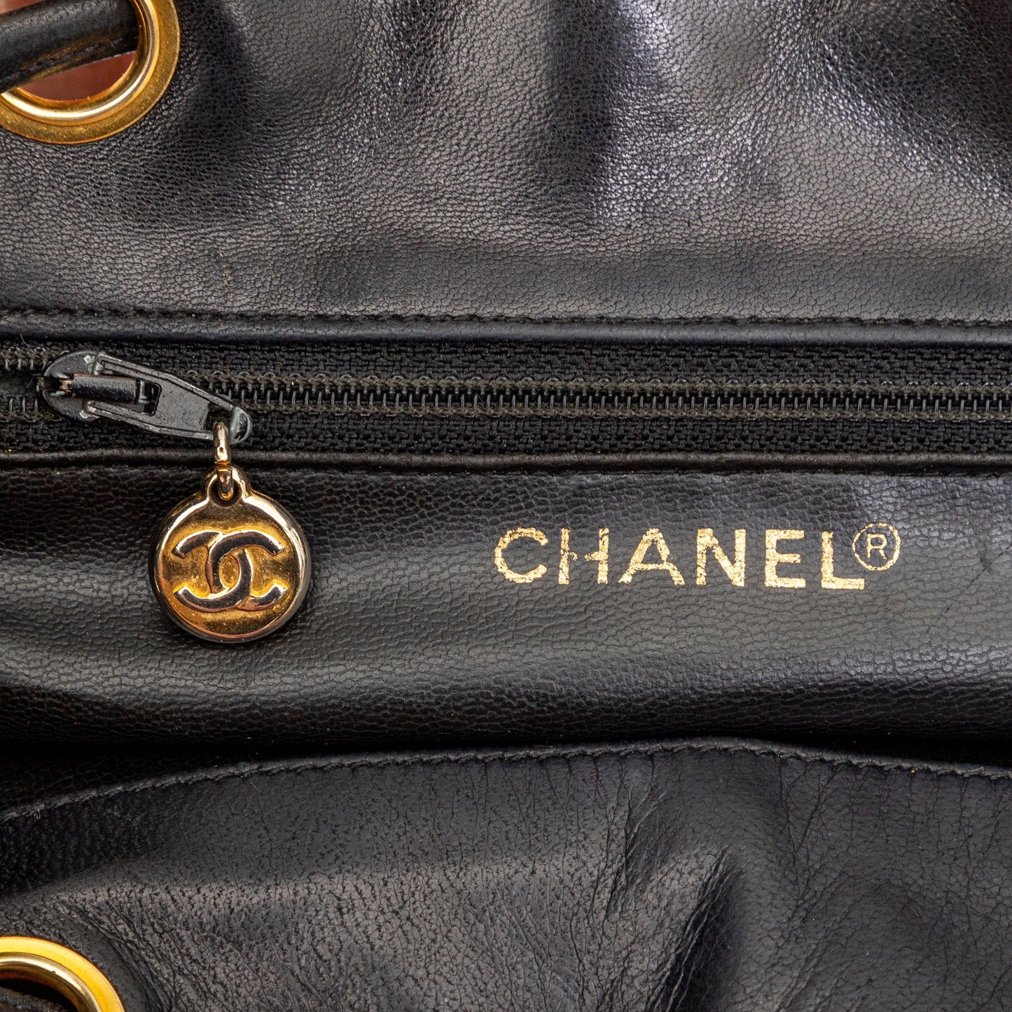 CHANEL Chanel Vintage Quilted Lambskin Drawstring Backpack