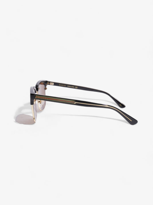 Gucci Rectangular Framed Sunglasses Black / Gold Acetate 145mm