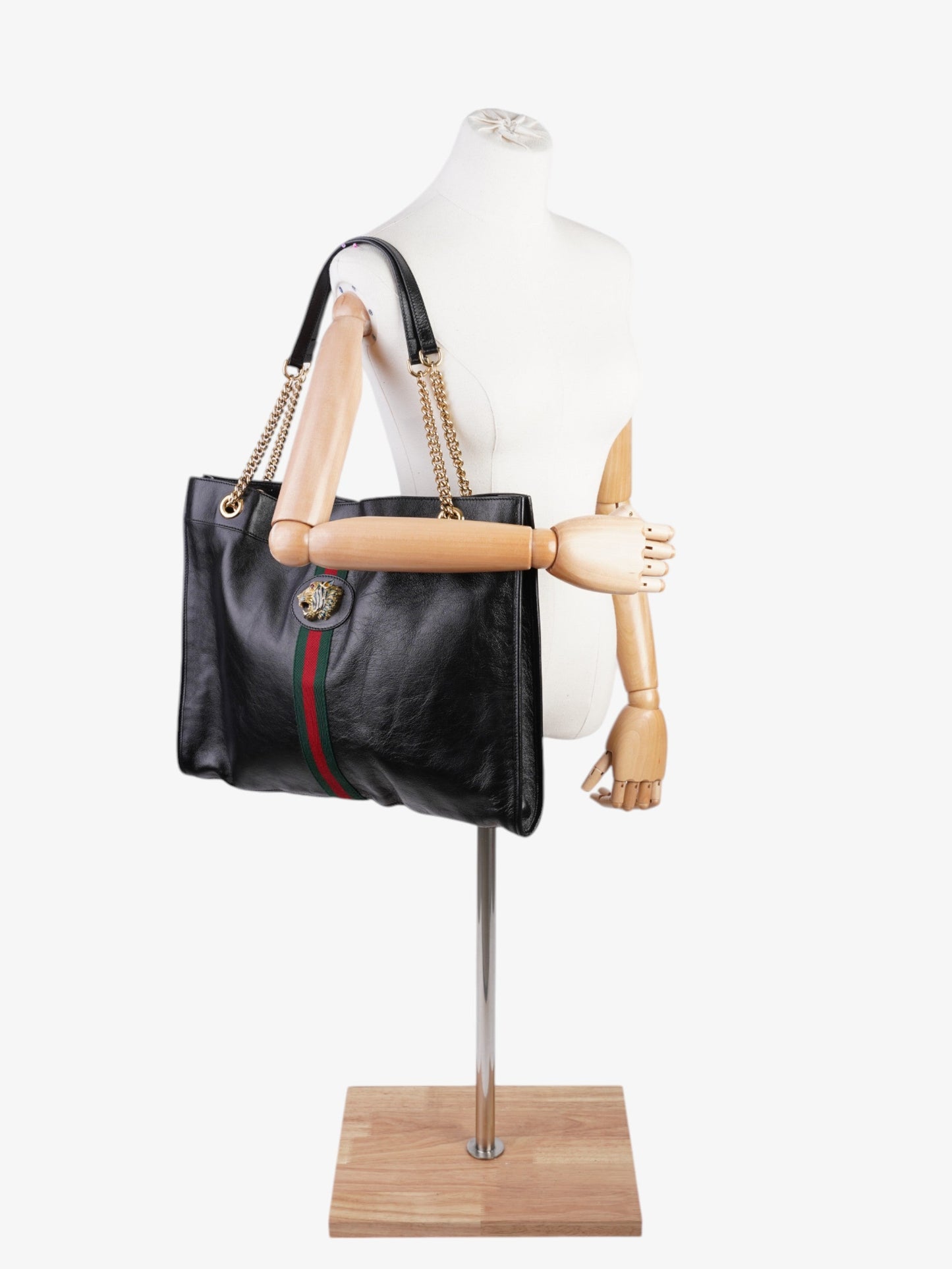 Gucci Rajah Chain Tote Black / Green / Red Leather Large