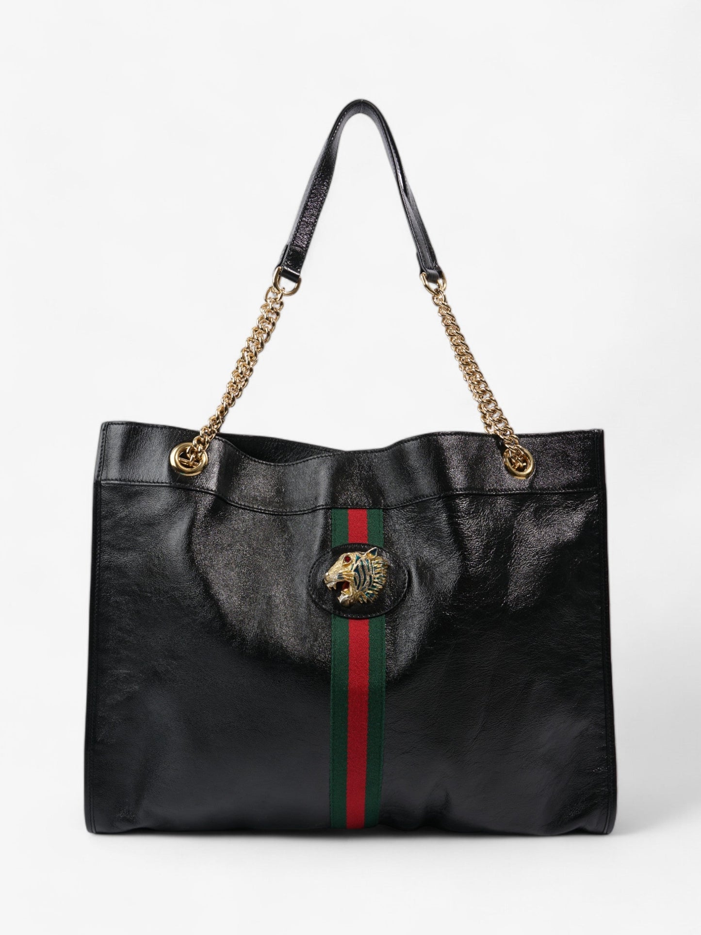 Gucci Rajah Chain Tote Black / Green / Red Leather Large