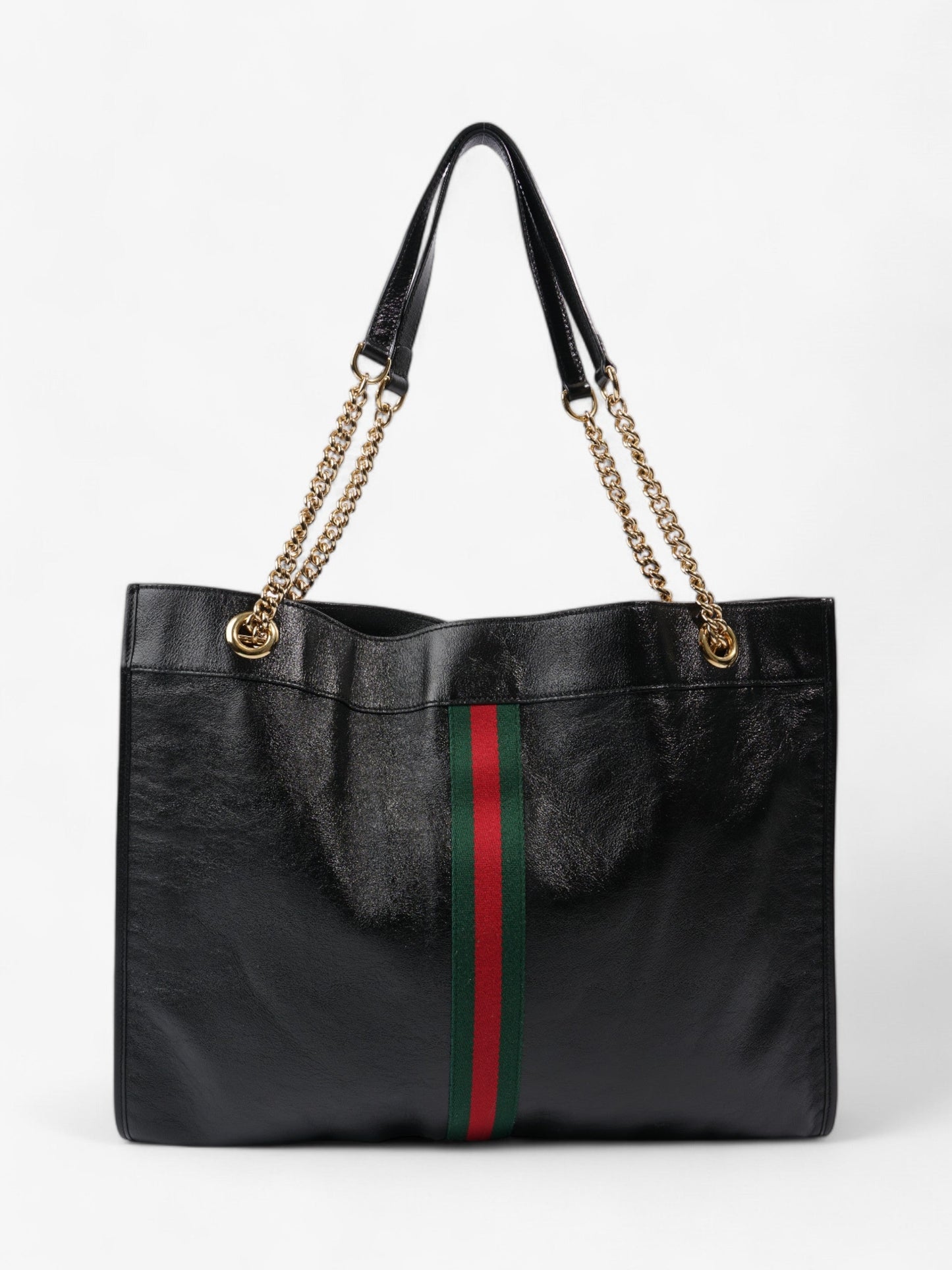 Gucci Rajah Chain Tote Black / Green / Red Leather Large
