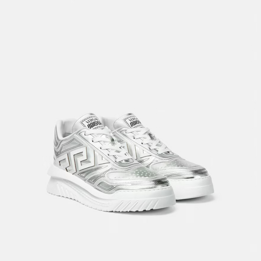 Metallic Greca Odissea Sneakers Silver Designer Sneakers for Men